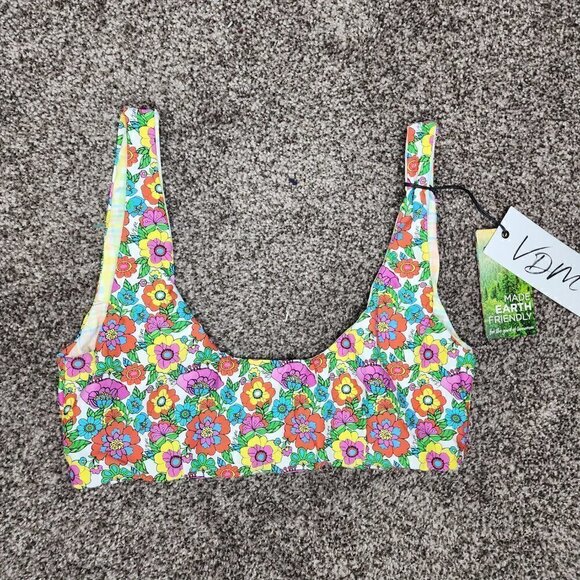 NWT VDM The Label Kasia Reversible Bikini Top 60s Floral/Pastel Tartan Small - Picture 9 of 14